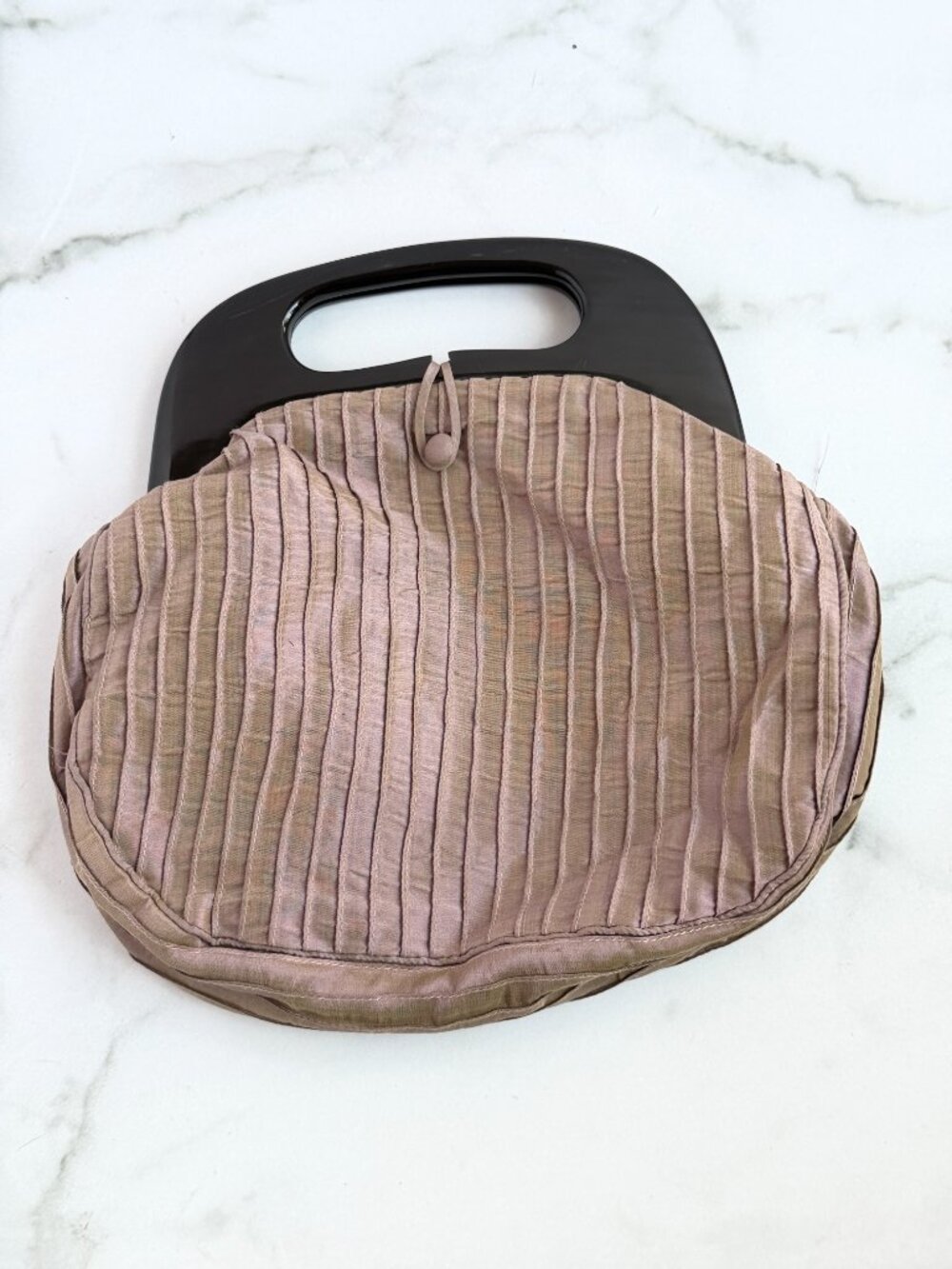 Vintage 1960s Pleated Fabric Clutch - Lucite Cutout Handle
